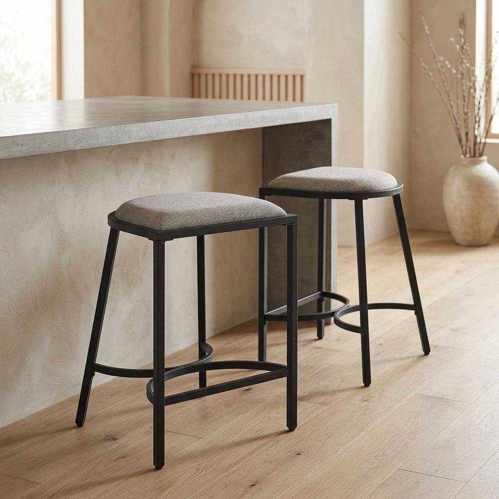 Counter Height Bar Stool Set with Plush Upholstery and Wooden Legs