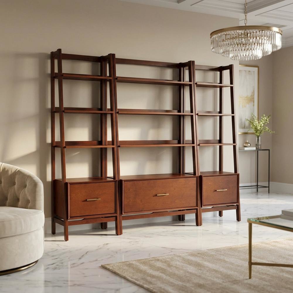Mahogany Floor Shelf Set with Large and Small Freestanding Etagere Units