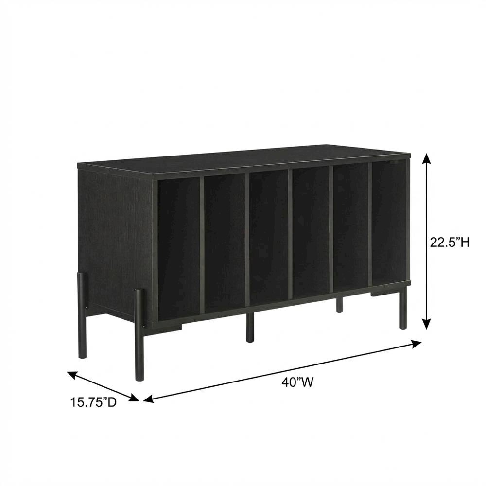 Wooden record player stand with vinyl storage, modern entertainment center