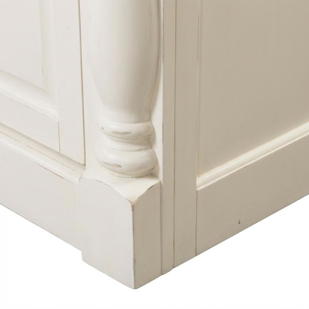 White sideboard with anti-tip mechanism and sturdy build, modern storage