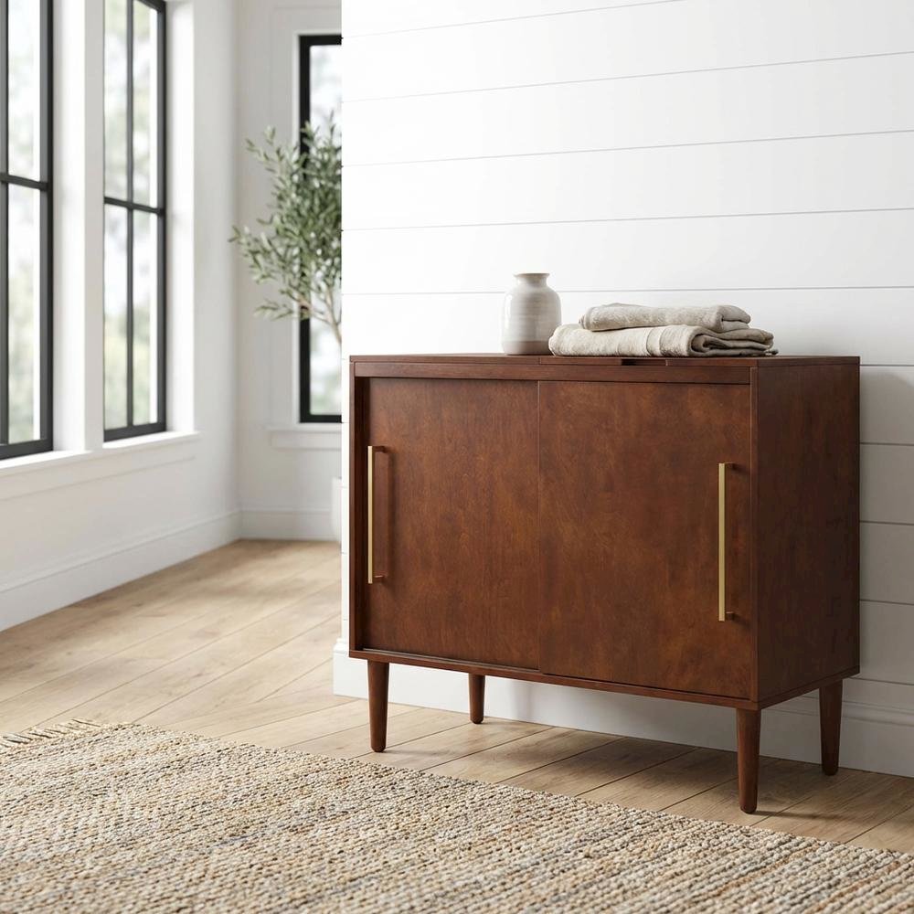 Mahogany Media Console with Anti-Tip Hardware and Sturdy Design