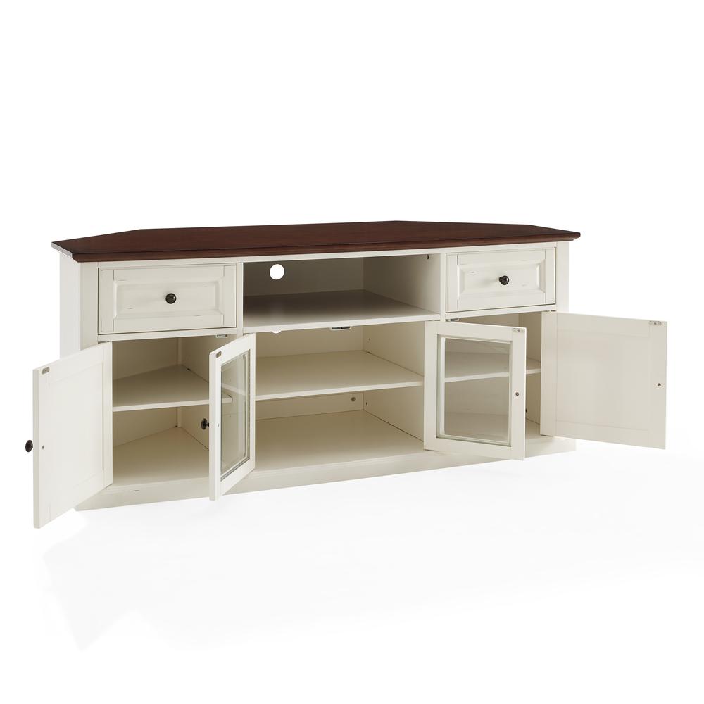 Stylish 60" Corner TV Console Featuring Antique Bronze Hardware and Storage