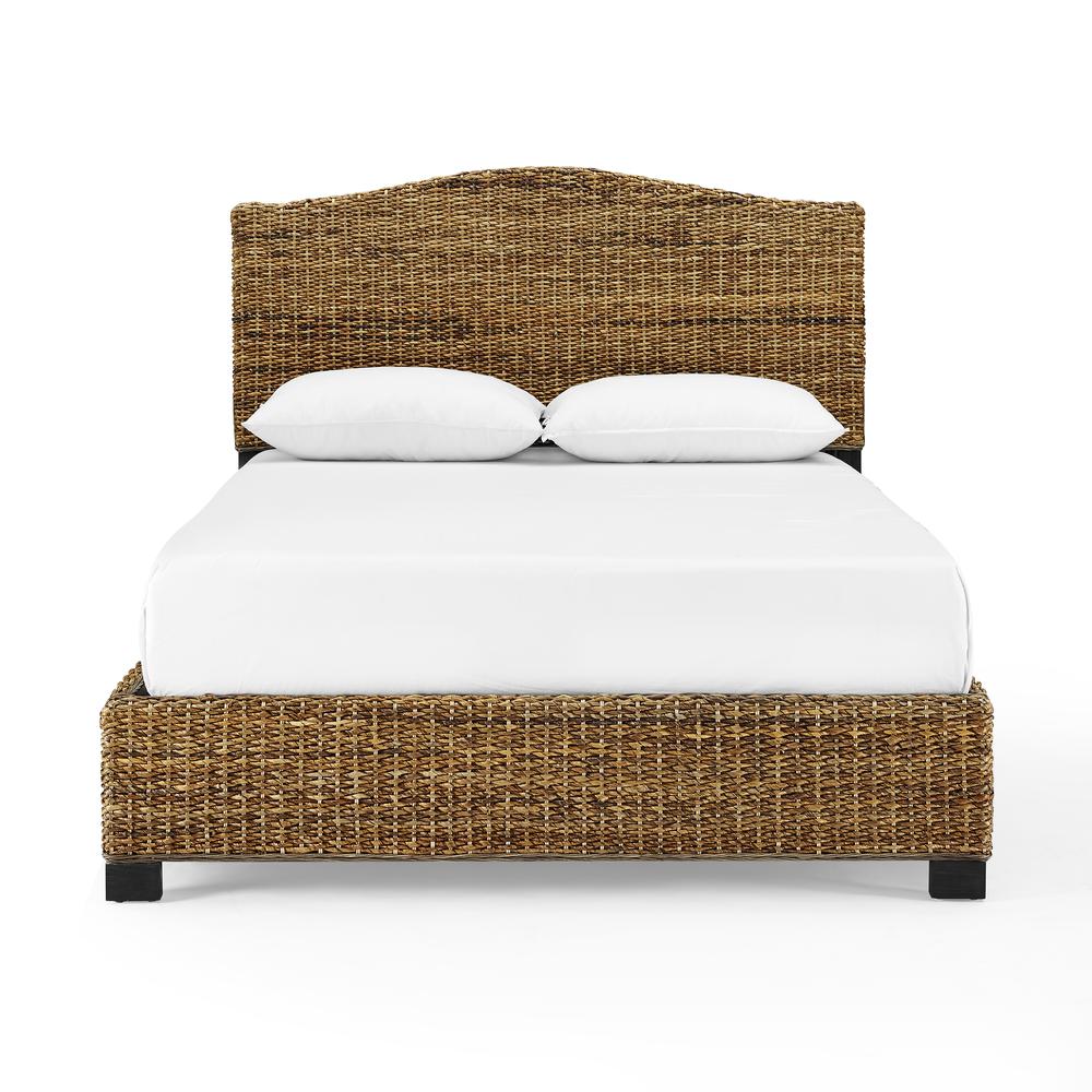 Charming Queen Bed Frame with Arched Headboard and Natural Brown Finish