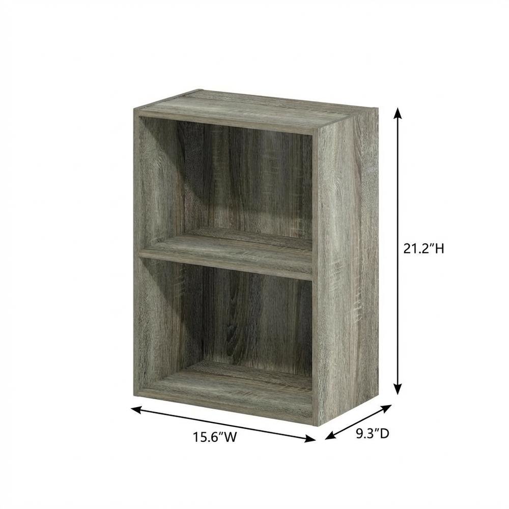 French Oak 2-Tier Open Shelf Bookcase with Modern Design and Wood Build