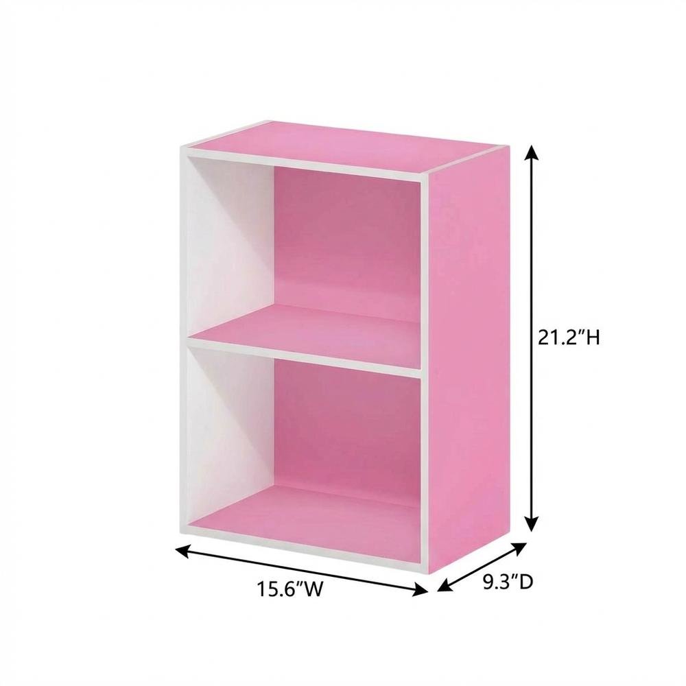 Pink 2-Tier Open Shelf Bookcase with Wooden Construction