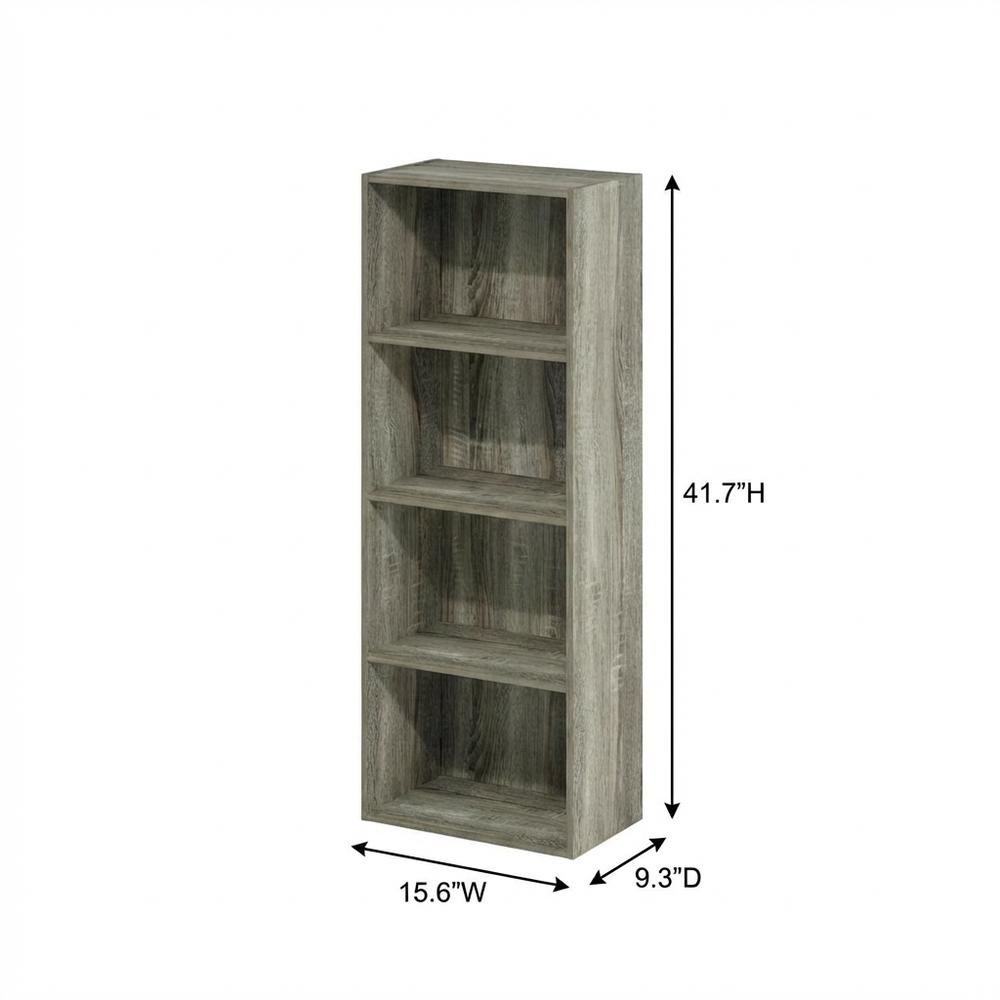 4-Tier Open Shelf Bookcase with Rustic French Oak Finish