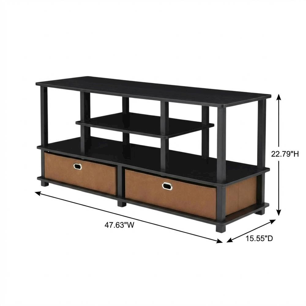 Large TV stand, up to 50-inch TV, storage bin, black composite wood