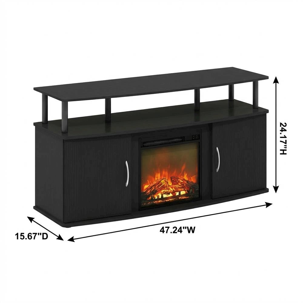 Brown Fireplace Entertainment Center, Doors, Storage Cabinet, 55-Inch TVs