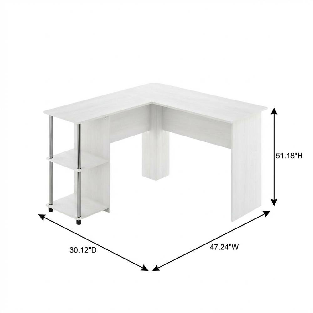 L-Shape Desk, Stainless Steel Tubes And White Oak Finish For Modern Workspaces