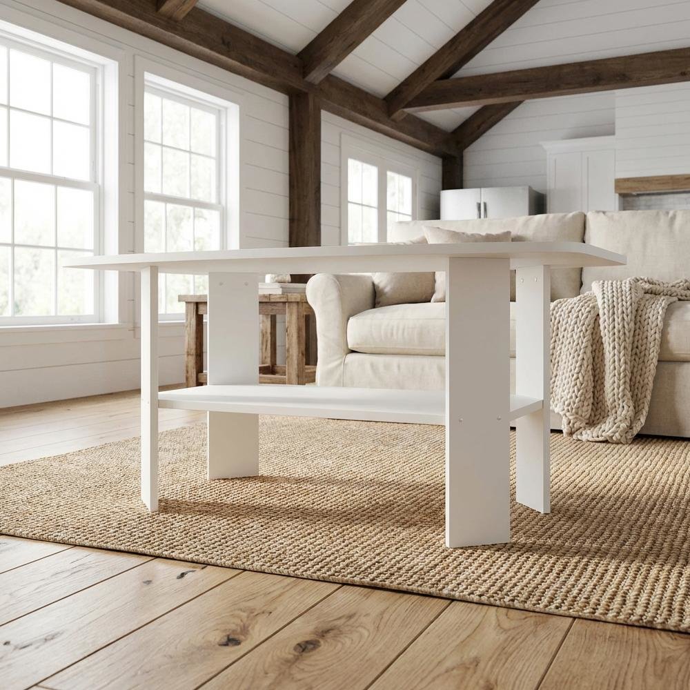 White Simple Design Coffee Table with Storage Shelf for Residential Use