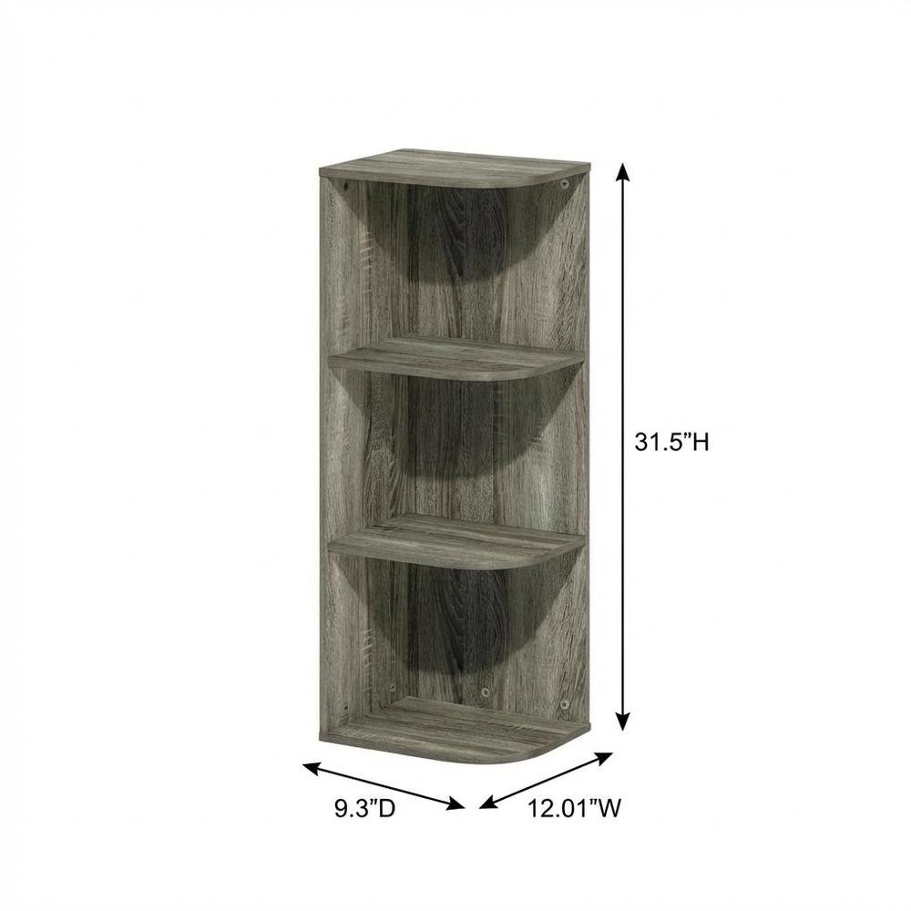 3-Tier Corner Open Shelf Bookcase in French Oak Wood for Stylish Storage