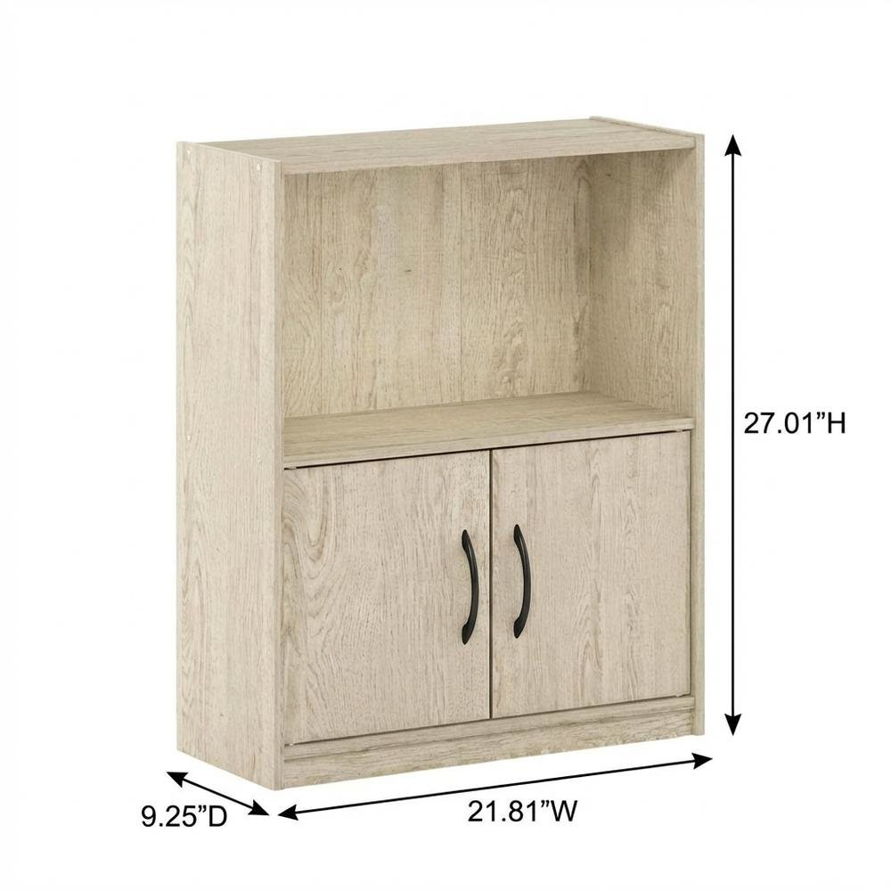Brown 2-Tier Open Shelf Bookcase with Doors Storage Cabinet for Living Room