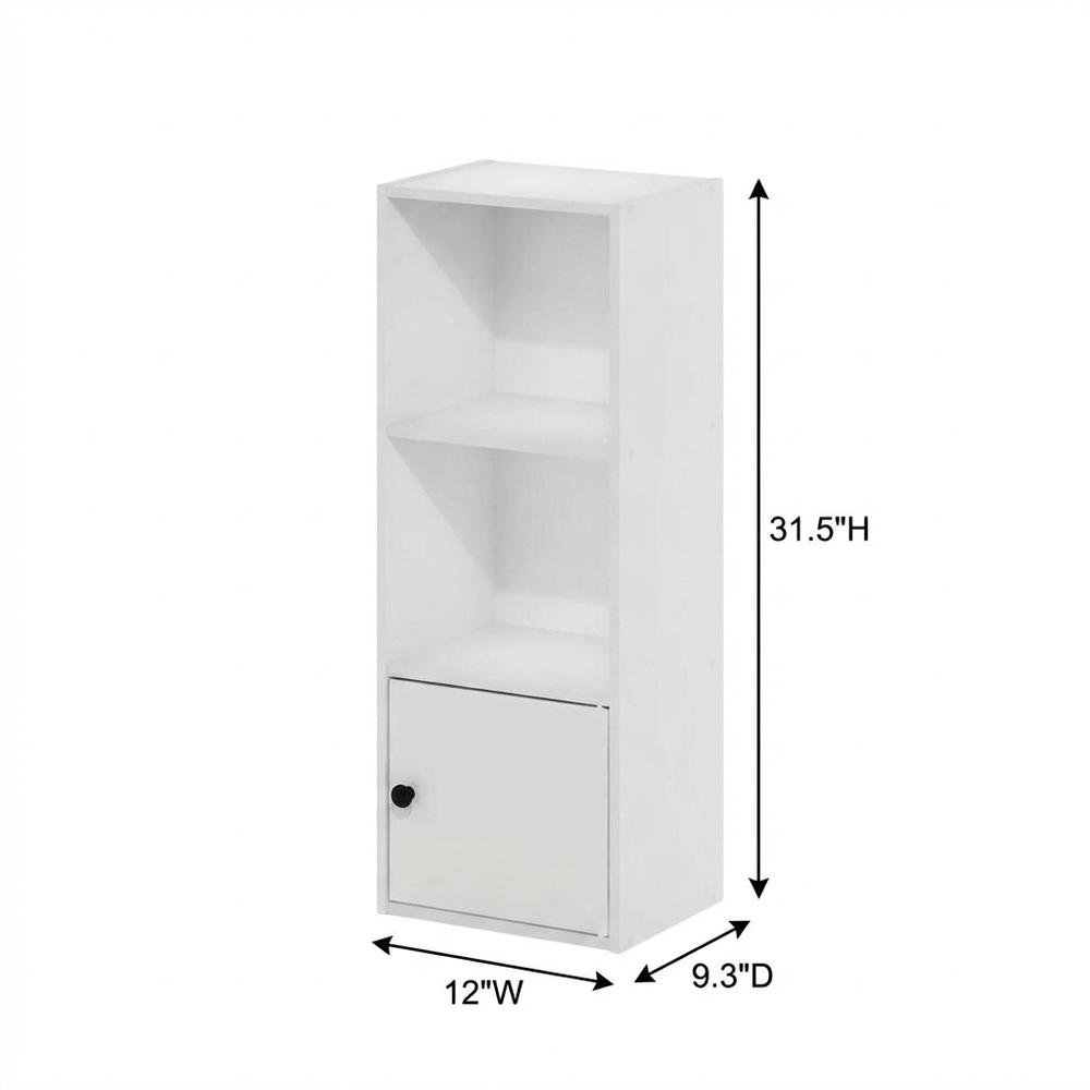 White 3-Tier Bookcase with Lockable Storage Door and Open Shelves