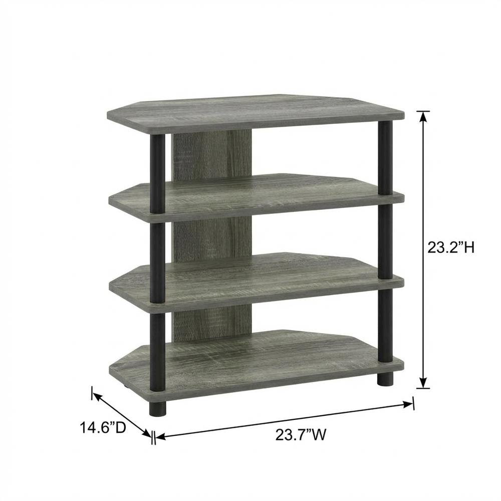 Wooden TV stand, French Oak Grey, Black finish, 4-Tier Storage, Living Room