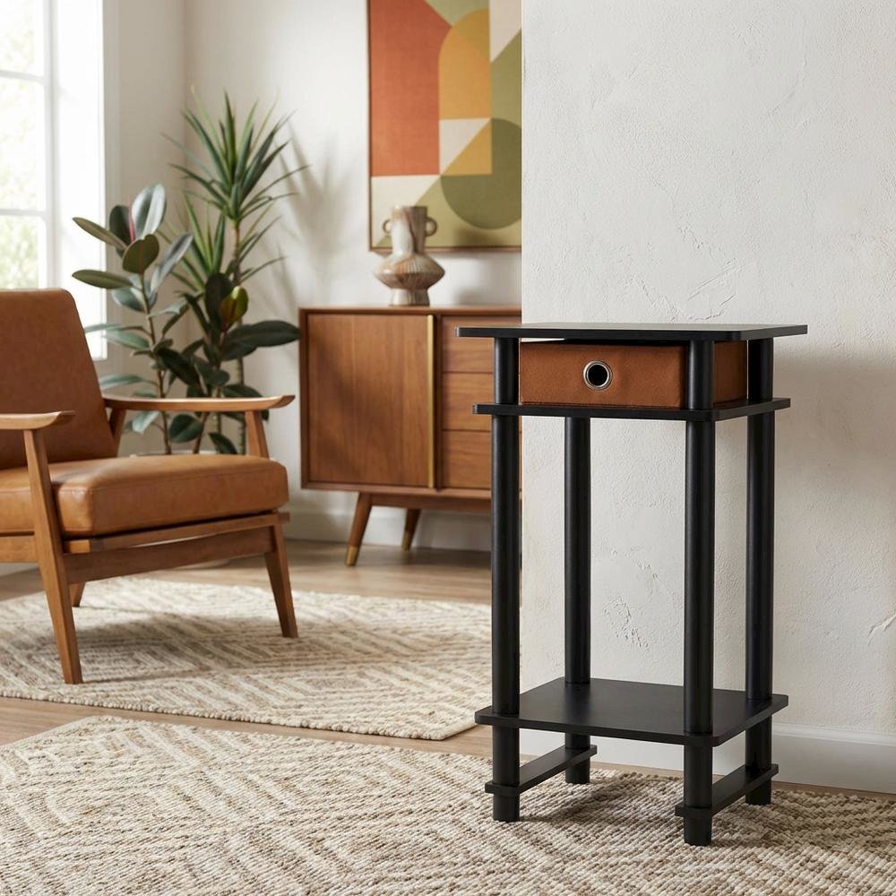 Espresso/Brown Tall End Tables with Storage Bins - Set of 2