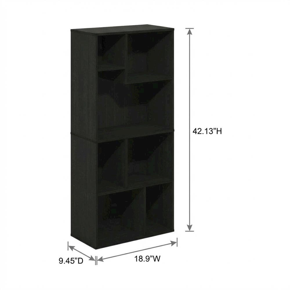 Espresso 7-Cube Irregular Bookcase with Storage Organizer and Modern Design