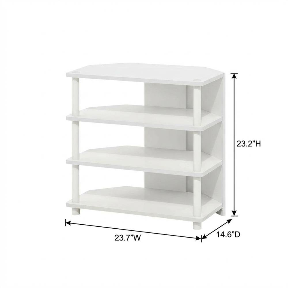 White 4-Tier Petite TV Stand with Easy Assembly and Solid Wood Construction