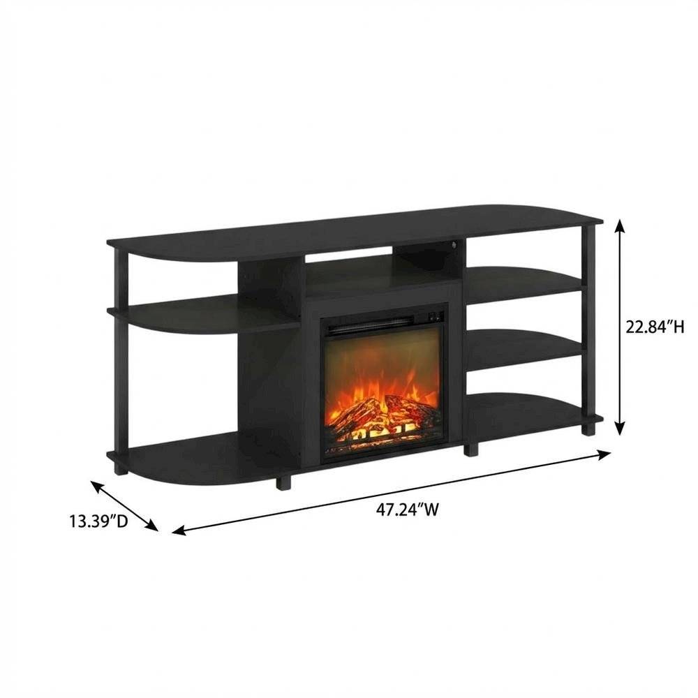 Entertainment Center Stand, Fireplace, TVs up to 55 Inch, Brown Finish