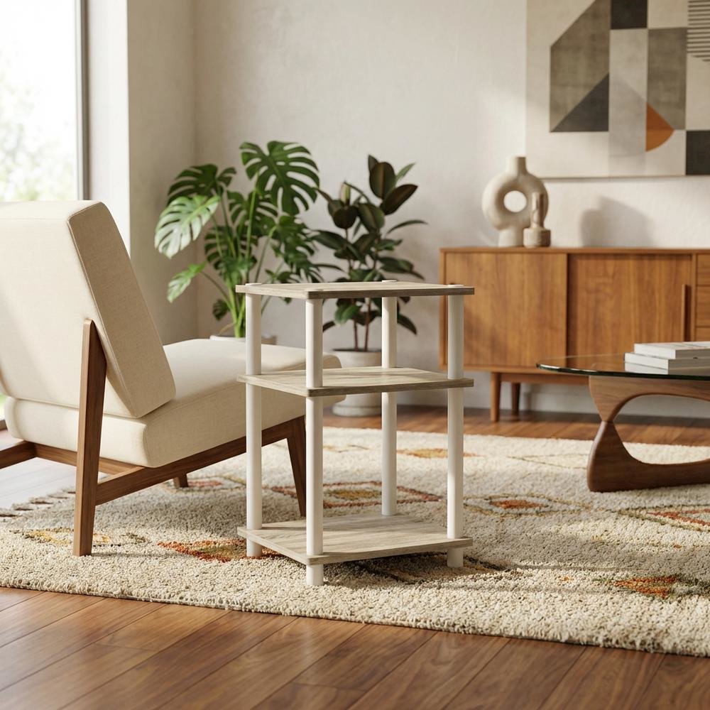 3-Tier End Table in Sonoma Oak and White with Multi-Level Storage