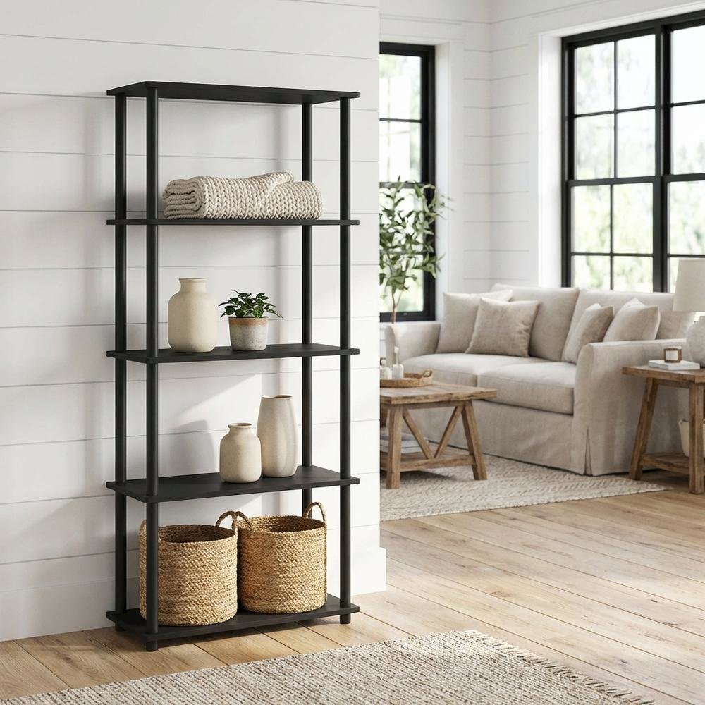 Wooden Bookcase in Finish with Sturdy Shelving for Home or Office Storage