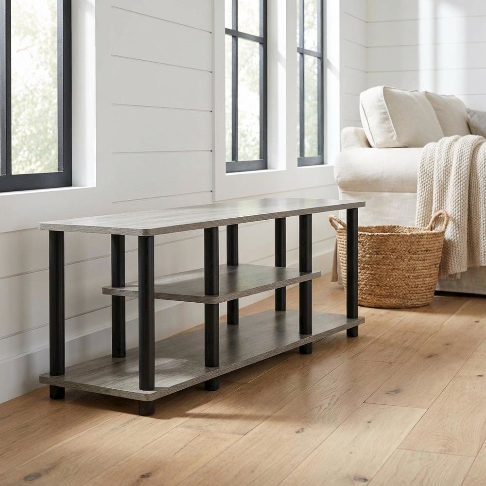 French Oak Grey TV Stand with 3 Tiers and No Tools Assembly