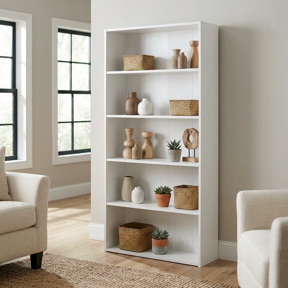 Wooden bookcase with clean design, sturdy construction, versatile storage
