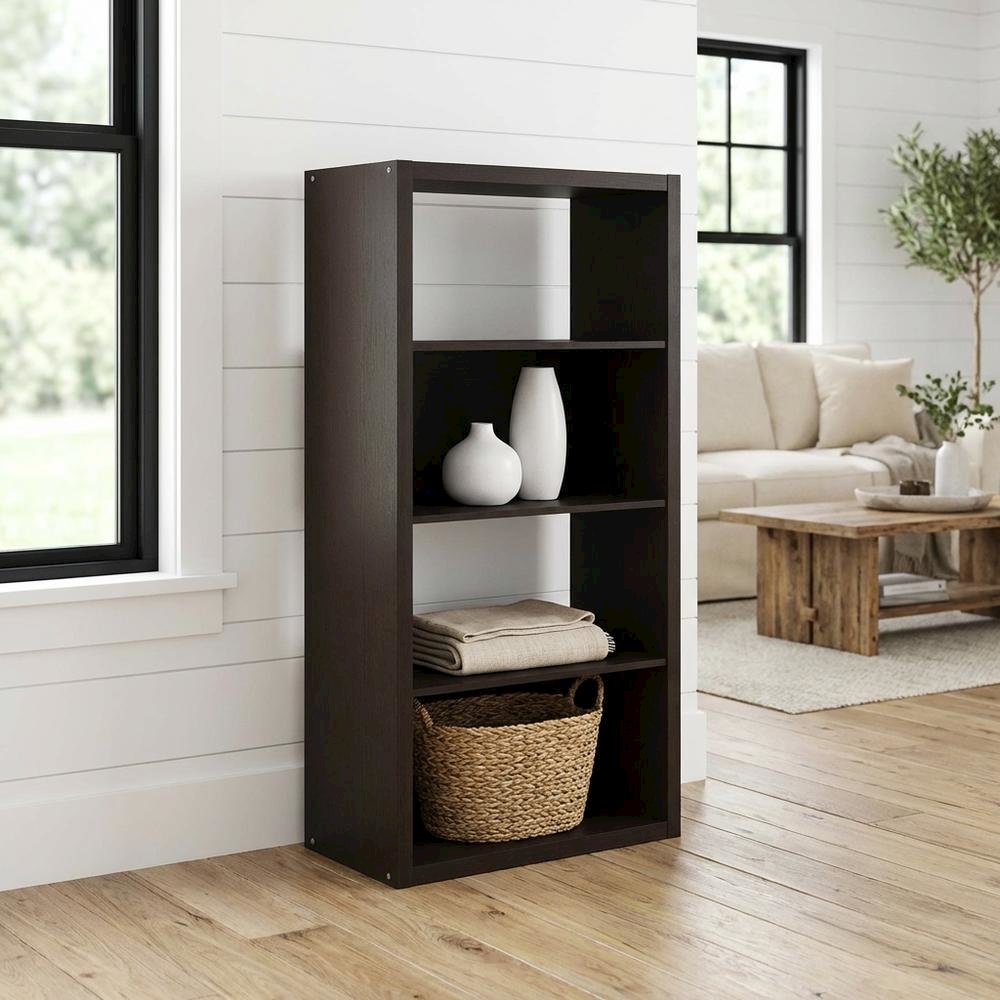 Wood bookcase with sturdy construction and classic design for home storage