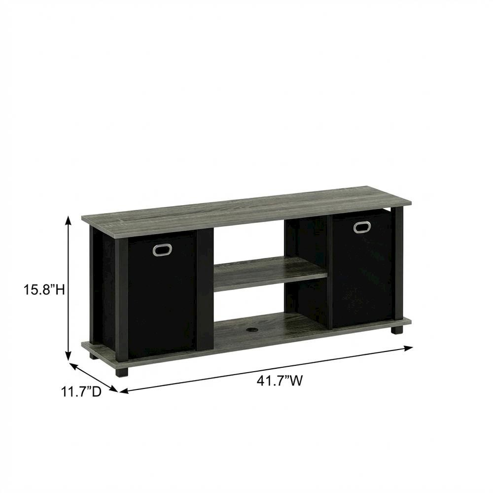 Wood Entertainment Center with Storage Bins in French Oak and Black Finish