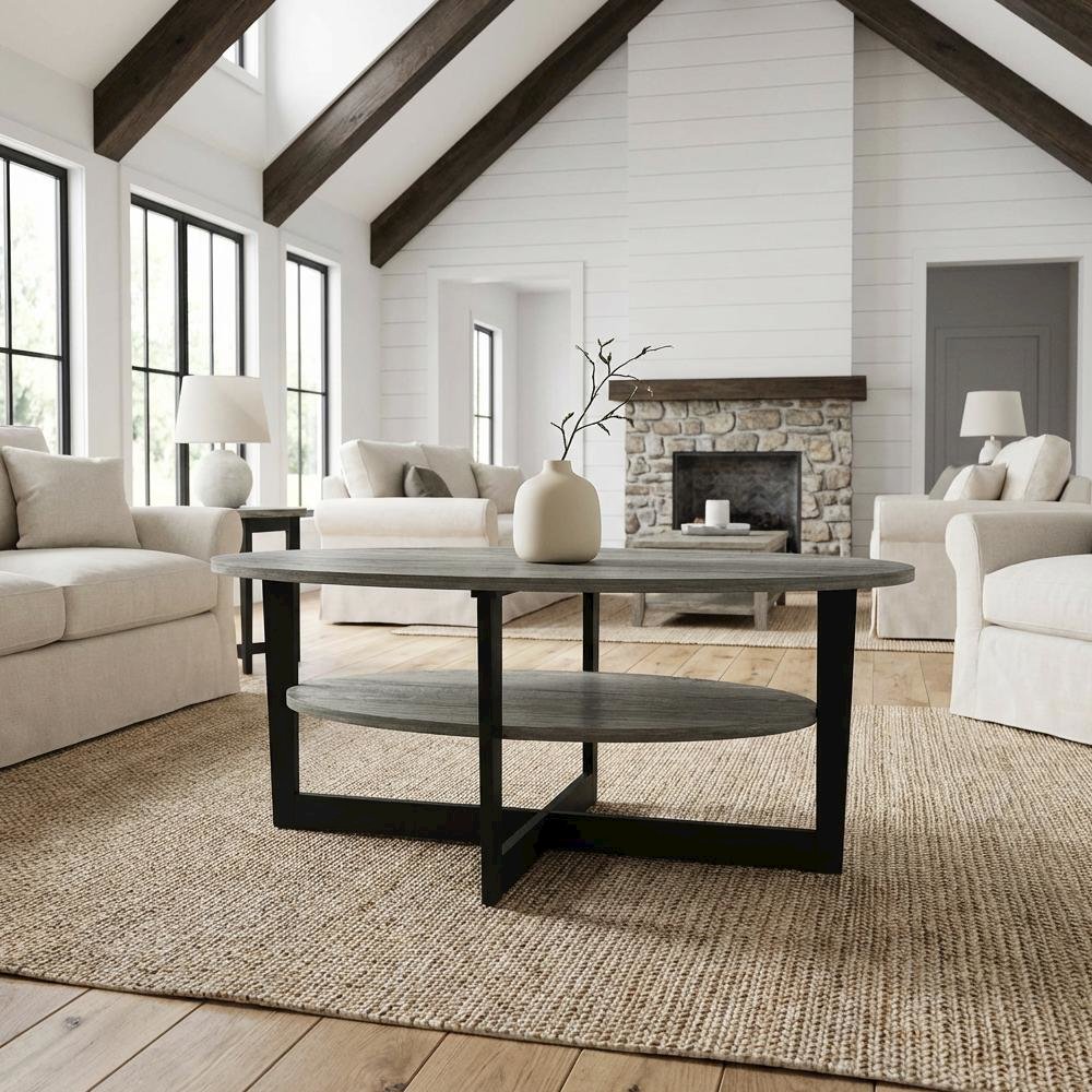 Oval Coffee Table French Oak Grey Black with Modern Design and Durable Surface