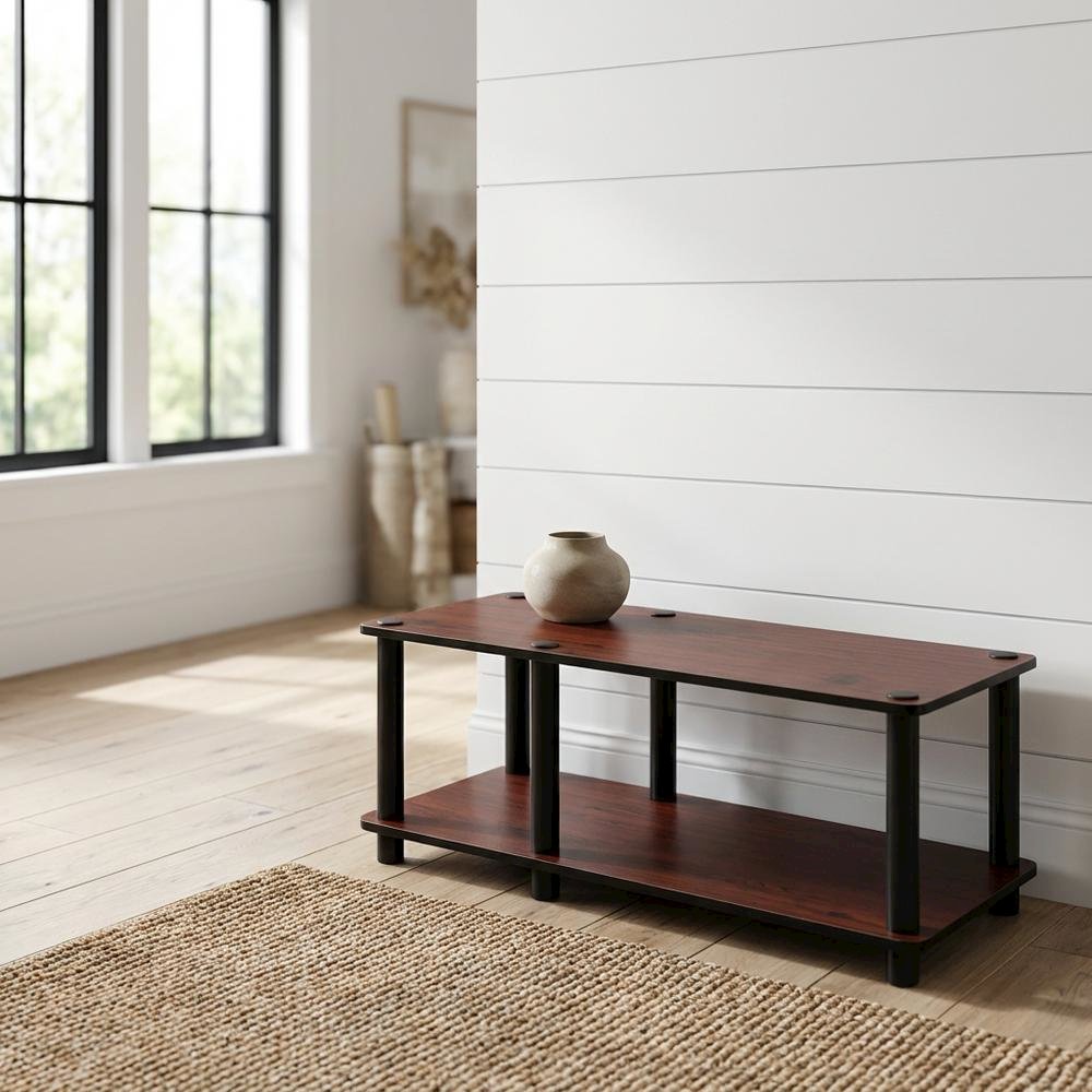 Dark Cherry TV Stand with Black Tube Frame and Composite Wood Construction