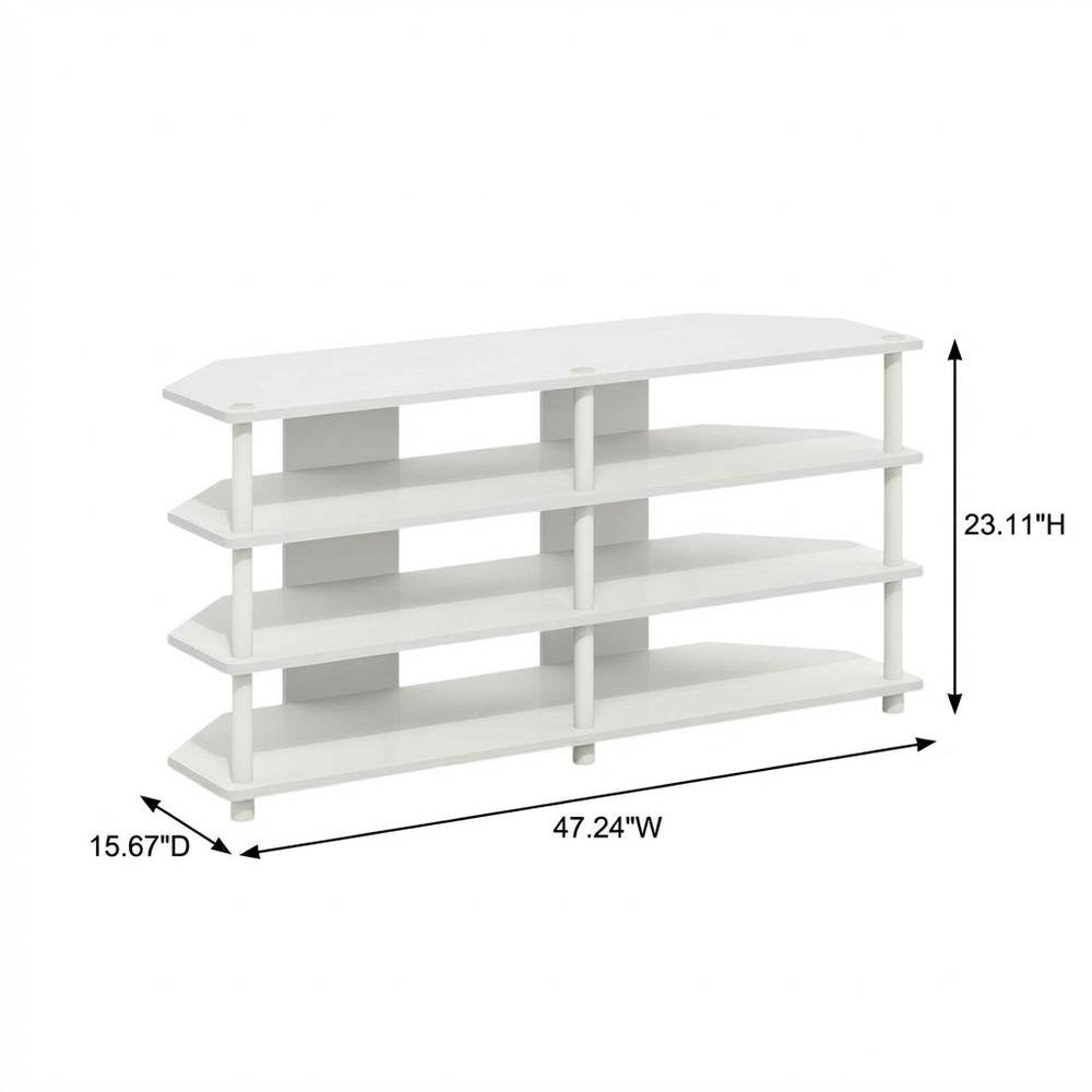 White 4-Tier Corner TV Stand with Easy Assembly for up to 55-Inch TVs