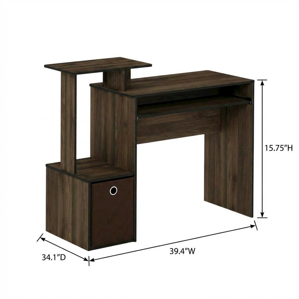 Wooden Home Office Desk with Storage Bin in Columbia Walnut Finish