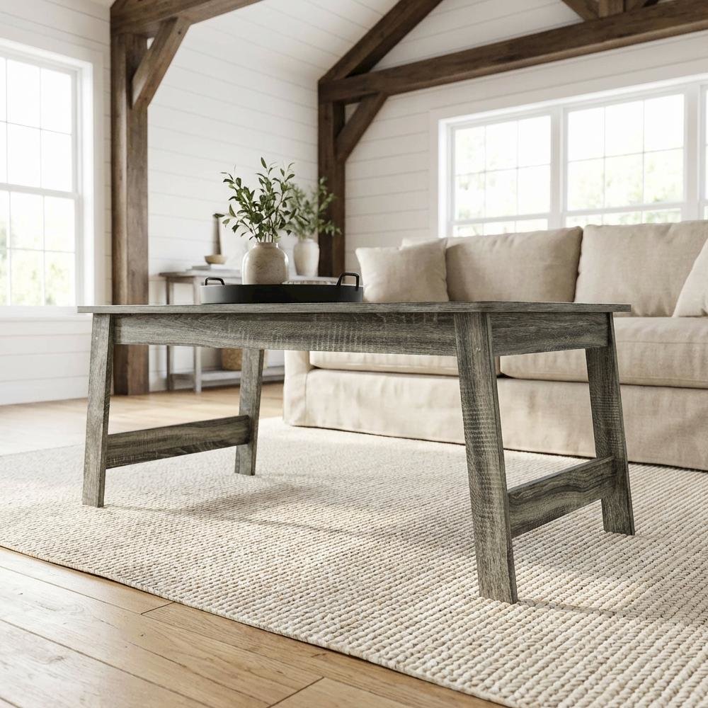 French Oak Grey Coffee Table with Open Shelf Storage and Compact Design 18040GYW