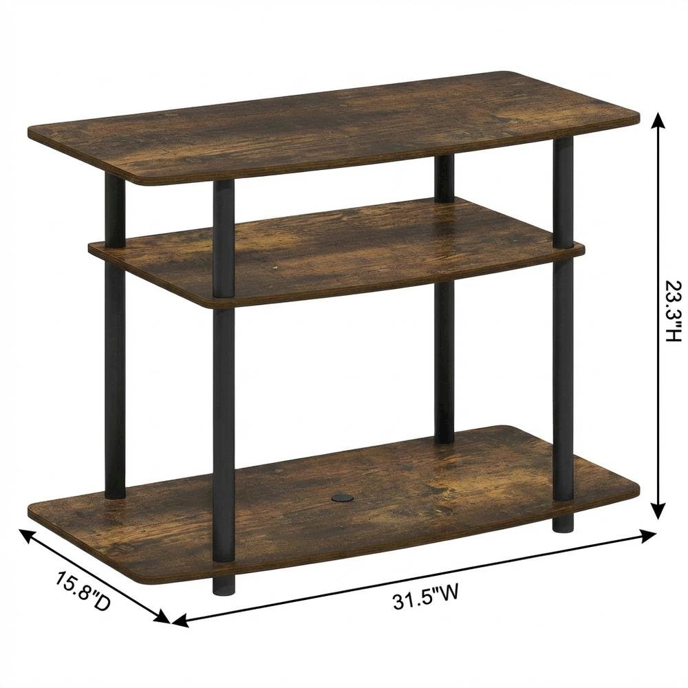 Gold 3-Tier TV Stand with Rubberwood & Walnut Veneer, Sturdy Multi-Level Design