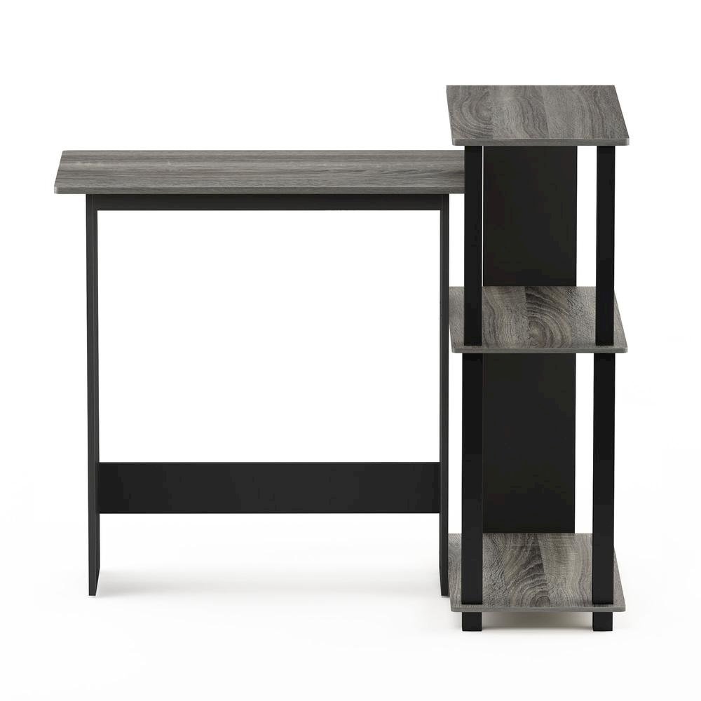 Grey Corner Office Desk with Storage Bookshelf for Writing and Study