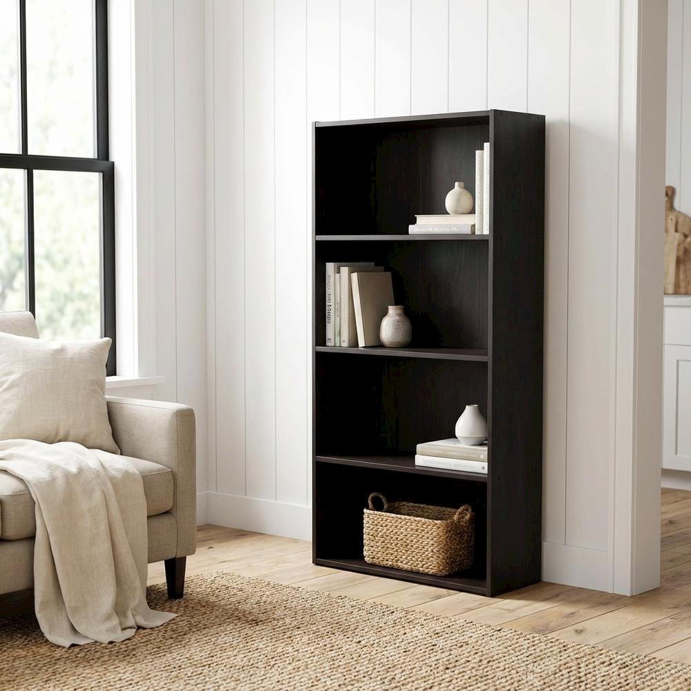 Espresso 4-Tier Open Shelf Bookcase with Spacious Storage