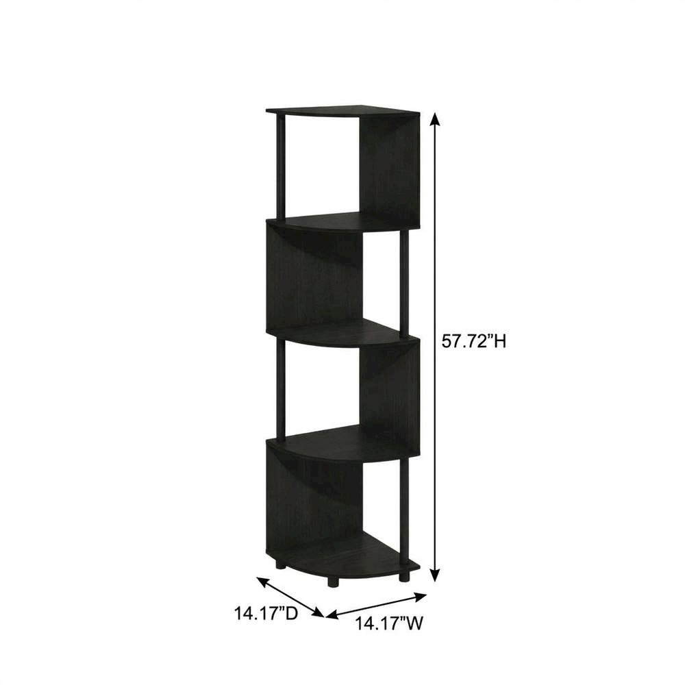 Espresso and Black 4-Tier Z-Shaped Corner Shelf Bookcase with Wooden Finish