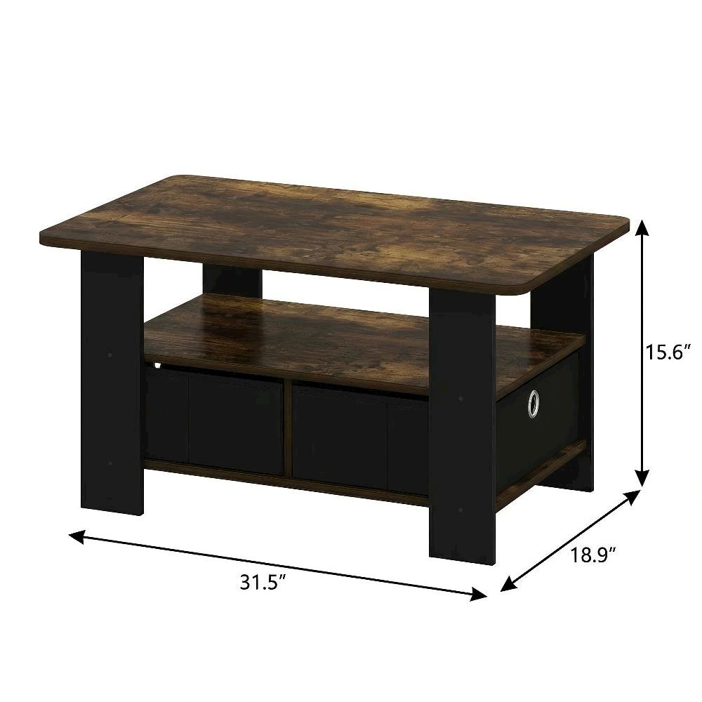Amber Pine Black Coffee Table with Bin Drawer and Durable Construction