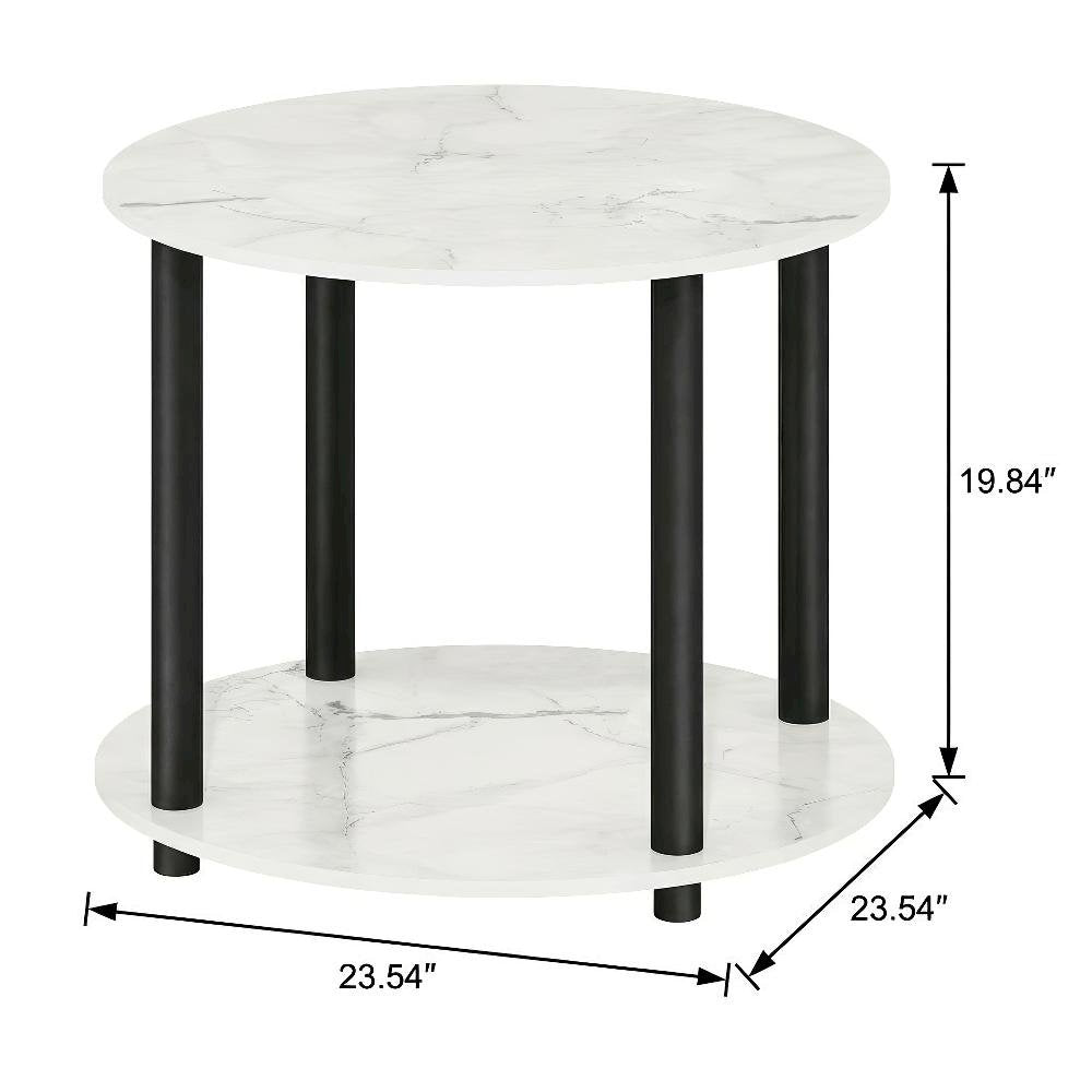 Round Marble White Coffee Table with 2-Tier Storage and Simple Design for Home