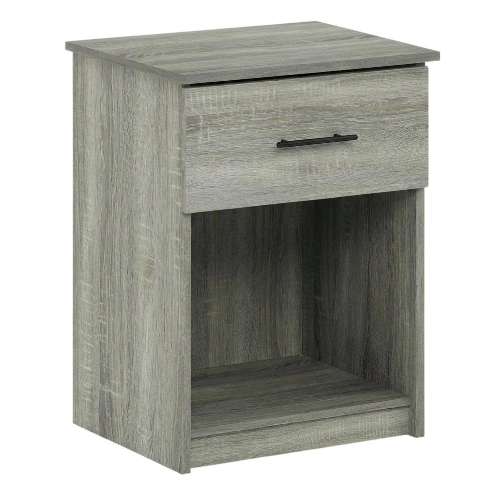 French Oak Grey Nightstand with Handle, Set of 2, Modern Bedroom Storage