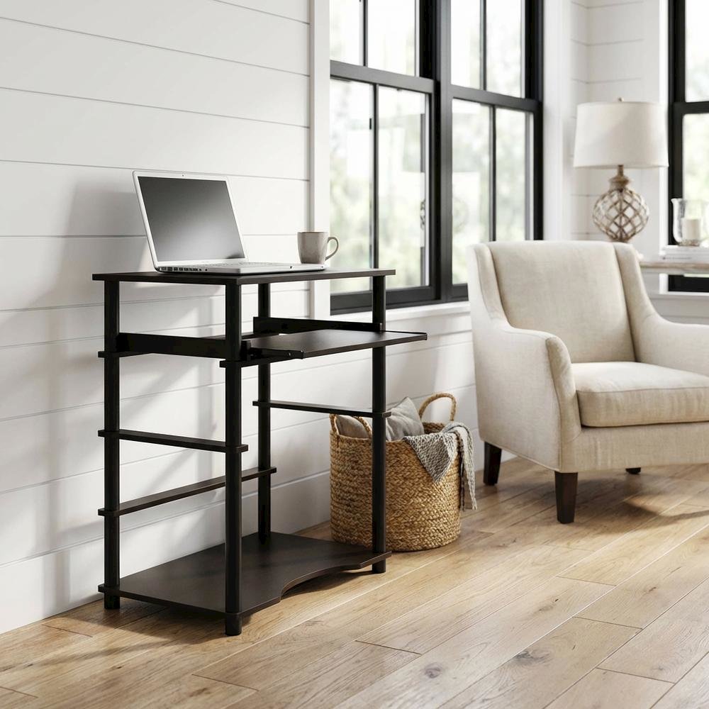 Espresso and Black Laptop Desk with Easy Assembly and Sturdy Build