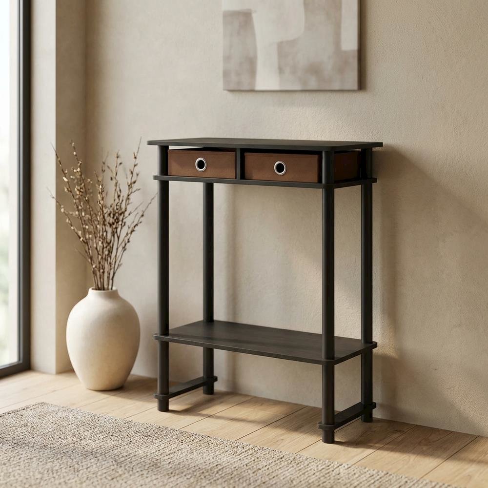 Espresso Hallway Console Table with Storage Bin and Modern Finish