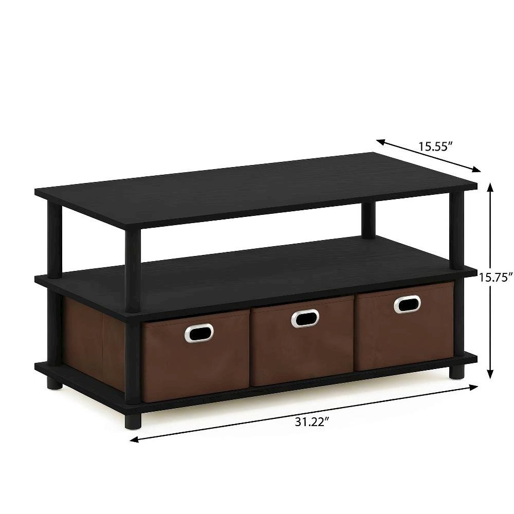 Black Oak Turn-N-Tube Coffee Table with Bin Drawers and Compact Storage