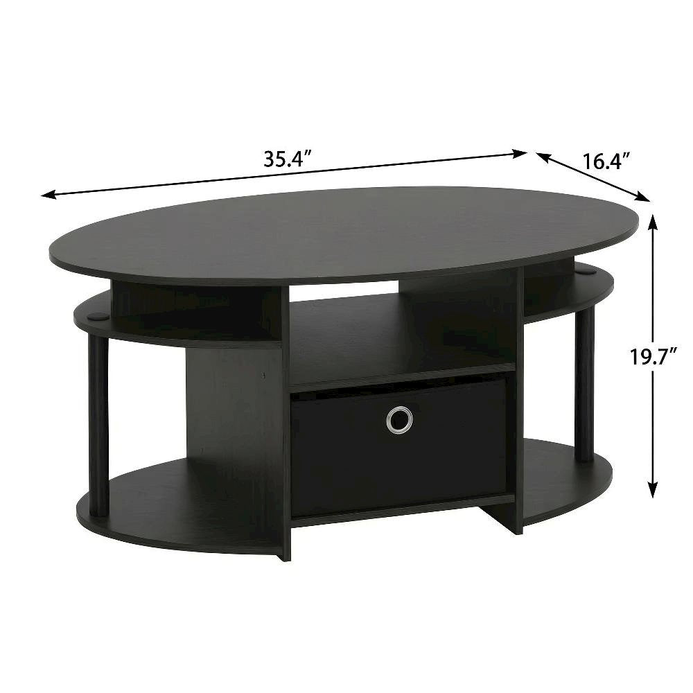 Oval Walnut Coffee Table with Storage Bin and Simple Modern Design