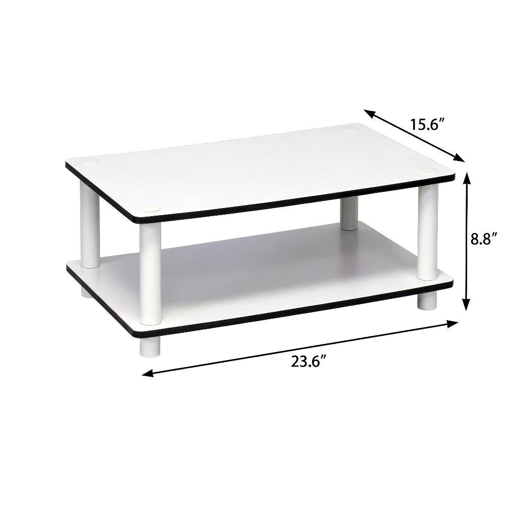 White 2-Tier Coffee Table with No-Tools Assembly and Easy Storage Options