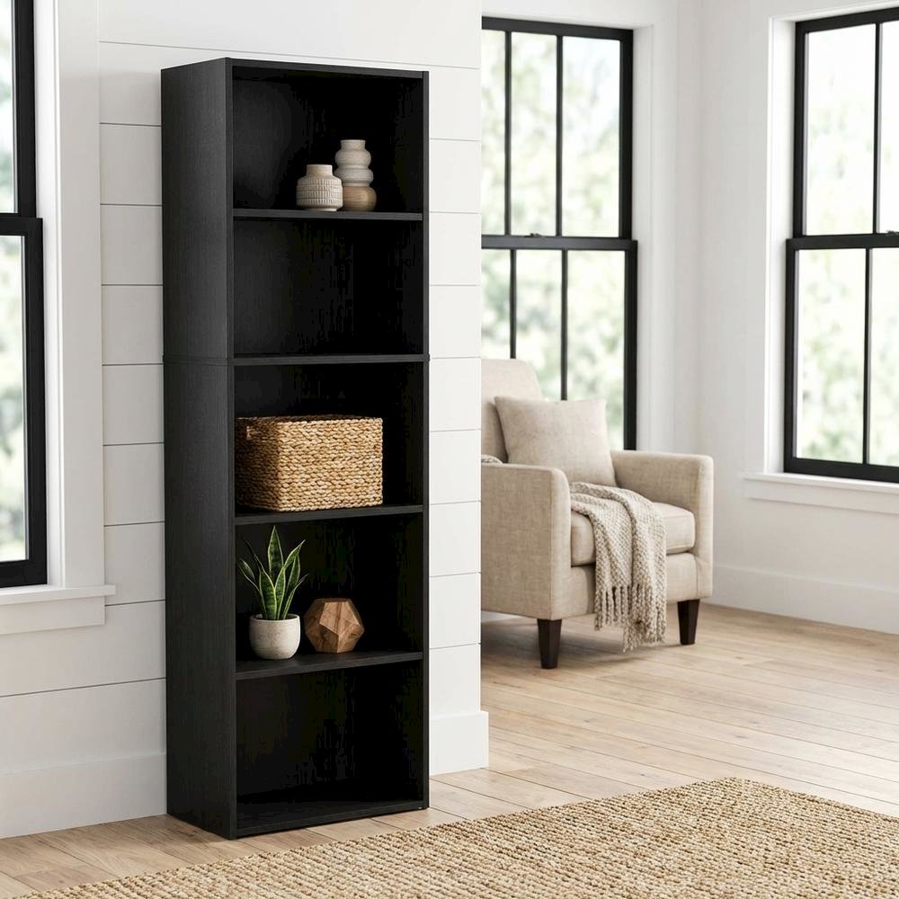 Wood Bookcase with Open Shelving for Living Room or Office Storage