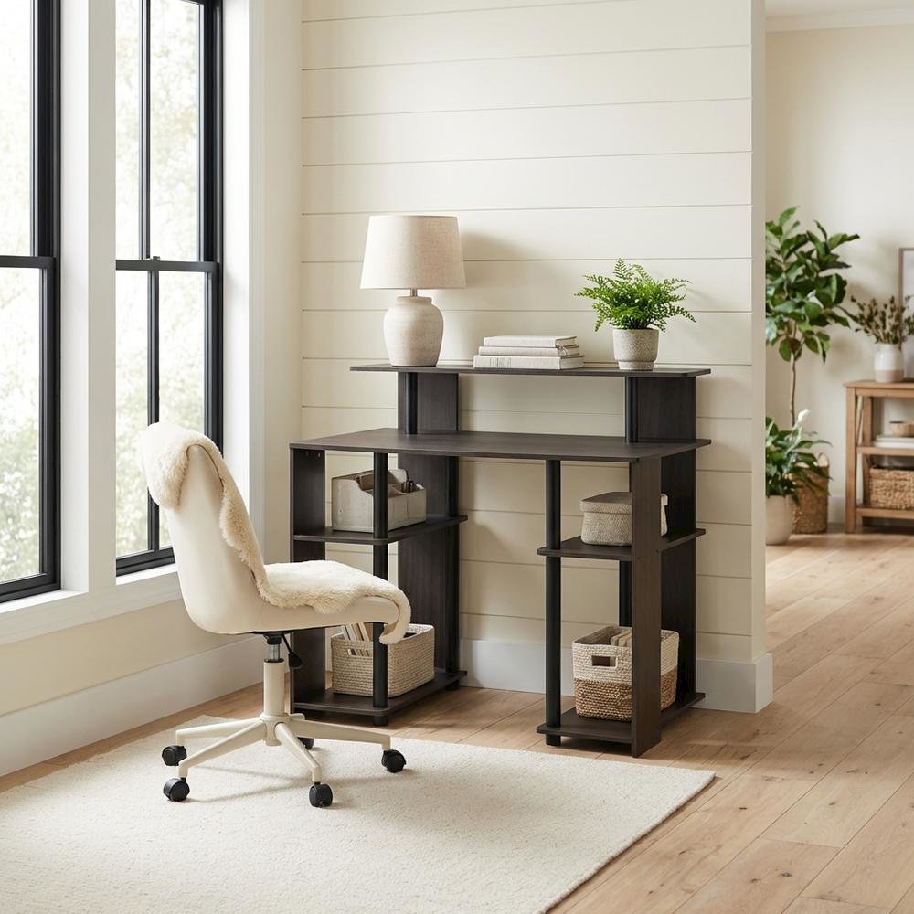 Walnut Finish Computer Writing Desk with Modern Design and Sturdy Build