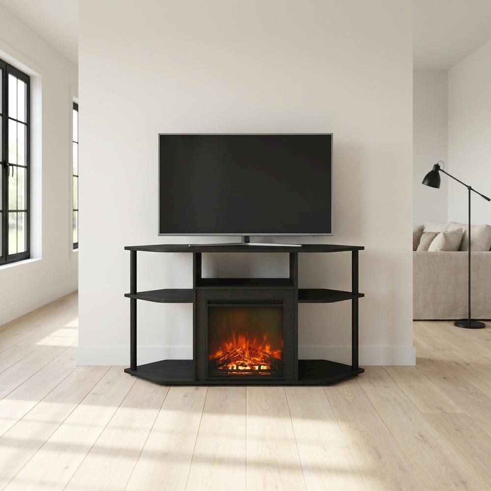 Dark Americano No Heat Fireplace TV Stand for 55-Inch TVs with Open Storage