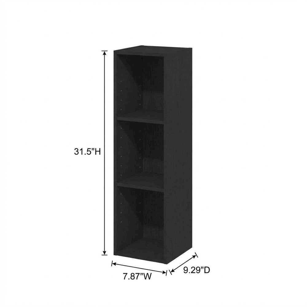 Wooden bookcase in sleek black finish with durable design and versatile storage