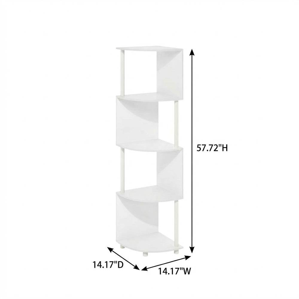 White 4-Tier Zigzag Corner Shelf with Sturdy Wood Construction